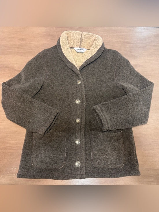 Early Winters Sweaters - Vintage Early Winters Deep Pile Fleece Shawl Jacket Mens M Brown Made in USA 80